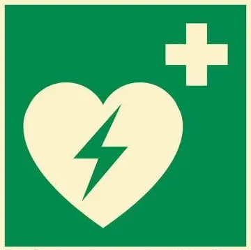 AED, sticker, groen. wit kruis. reanimeren. cursus. EHBO. BHV